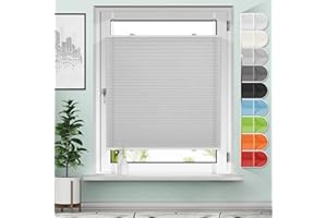‎SANFREE Sanfree Plissee Klemmfix Plisseerollo ohne Bohren Hellgrau B90 x H100cm inkl. Klemmträger Blickdicht und lichtdurchlässig Jalousie Faltrollo Sichtschutz und Sonnenschutz Rollo für Fenster & Tür