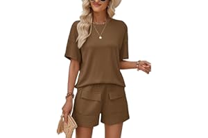 Rayson Chandal Mujer Chándal Completo 2 Piezas Verano Pantalones Cortos con Bolsillos y Cuello Redondo Top