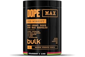 Bulk Dope Max Poudre Pré-Entraînement | 563 g | 25 portions | Haute Teneur en Caféine 200mg | 5g Bêta-Alanine | 3g Créatine | Mélange AAKG & Citrulline | Vitamine B6 | Strawberry Lime