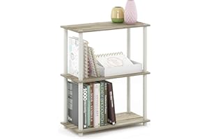 Furinno TURN-N-TUBE Storage Shelves, 3-Tier Book Shelf, Corner Shelf, Toolless Open Shelves, for Organization and Storage, Living Room, Garage, Home Office, Sonoma Oak
