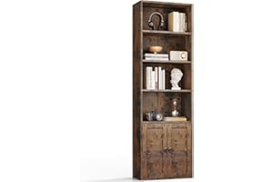 ‎COLESHOME Coleshome Bücherregal mit 6 Ebenen, Regal mit Türen und Schrank, Standregal zur Aufbewahrung und Präsentation für Wohnzimmer, Büro, Schlafzimmer, Braun, 48 x 24 x 176.4