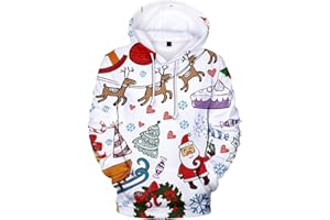 YIMIAO 3D imprimió Navidad Graphic Santa Unisex Christmas Sudaderas con Capucha Jumpers Funny para Hombre Mujer Ugly Sweater