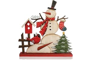 com-four® Expositor Decorativo para Navidad - Muñeco de Nieve de Madera para Colocar - Adorno navideño para Decorar y Regalar (Muñeco de Nieve con casa de pájaros)