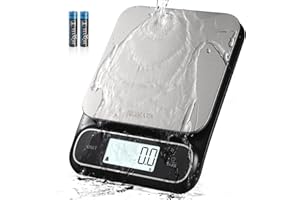 BOMATA Waterproof IPX6 Kitchen Scale, 0.1g High Precision, Max 5kg, Washable, Stainless Steel Weighing Platform, Digital Scale for Food，Cooking, Weight Loss, etc. AAA Black