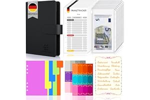 MIDUKIT Budget Planner Deutsch Budget Binder A6 - Vollständig Deutsch Design, Bugetplaner mit Folien Deutsch, Finanzplaner, Geld Organizer, Cash Stuffing Deutsch Set, Haushaltsbuch mit Geldfächer (Black)