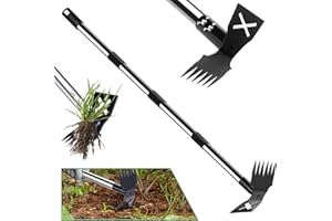 71NMLY Râteau Manuel 2 en 1 et houe de Jardin,Extracteur de Mauvaises Herbes avec Long Manche de 150 cm,Outil de Jardinage pour Déraciner,Multifonctionnelle Houe pour Jardinage,pour Cour,Pelouse,Terrasse