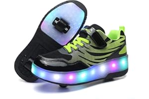 Axcer USB Charging 7 Colors Changing Upgraded LED Strips Roller Skate Shoes with Double Wheels Automatic Retractable Technical Skateboarding Sport Cross Trainers Vibration Flashing Gymnastic Sneakers