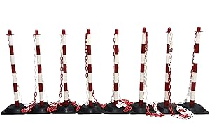 Flexibarrier Pfosten- & Kette Absperrset -Basic-, 8 Pfosten inkl. 15m Kunststoffkette (rot/weiß)