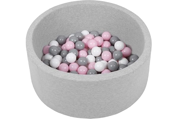 SELONIS Piscine À Balles 70X30cm/150 Balles Ronde en Mousse pour Bébé Enfant, Gris Clair:Blanc-Gris-Rose Poudré