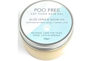 POO FREE 99% Naturale Gel di Aloe Vera LENITIVO per Gatti - con NEEM - 100 g Idrata, Allevia Prurito, Allontana Insetti e Deodora. Non Grasso, Rapidamente Assorbito. con Estratti Botanici Attivi.