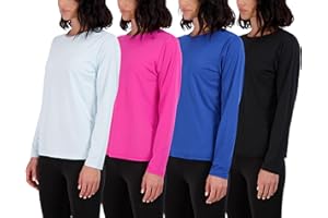REAL ESSENTIALS Lot de 4 t-shirts d'entraînement Dry-Fit Tech Stretch à manches longues pour femme (disponibles en grande taille), Lot 5, Taille