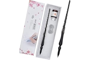 SIPLIV - Set di penne a immersione in vetro per calligrafia, penna a immersione in cristallo, per arte, scrittura, firme, decorazione per ufficio, colore: nero e oro, 1 flacone di inchiostro