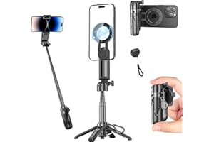FOURPILLARS Magnetisches Mini Selfie Stick Stativ, Tragbares Selfiestick Klein mit Abnehmbarer Bluetooth-Fernbedienung für Fotos, 360° Drehung, Kompatibel mit iPhone & Android (Schwarz)