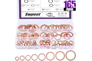 Swpeet 165 st 8 storlekar koppar metriska tätningsbrickor platta brickor sortiment kit, inklusive M6 M8 M10 M12 M14 M16 M18 M