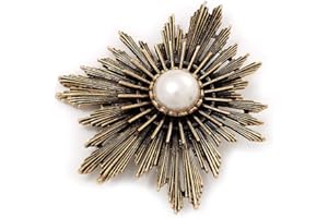 Avalaya Large Vintage Bronze 'Star' Simulated Pearl Brooch