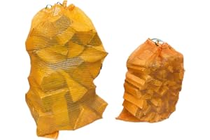 FOREST MASTER Large (55cm x 80cm) Orange UV Resistant Polypropylene Drawstring Mesh Storage Net Bags for Fruit + Vegetables, Firewood or Logs - Carrot Bags for Storing - Leno Net Sacks for Onions - 25