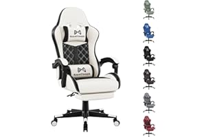 Gamtimer Gaming Chair with Footrest, Ergonomic Computer Chairs, Reclining High Back PU Leather Racing Gamer Chair with Headrest and Lumbar Support, Height Adjustable Video Game Chair for Adult, White