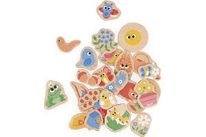 Janod - 24 Imanes Magnéticos de Madera - Tema Jardín - Animales de Jardín - Juguete de Madera - Ideal para Jugar, experimentar y divertirse - A Partir de 2 Años, J09646