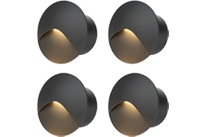 FWoche 4er LED Step Light, rund infälld trappbelysning 60mm, aluminium, 230V, 3W, Varmt vitt(svart hus) Wall Lighting, Väggla