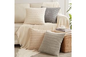 FDTERN 4er Set Boho Kissenbezug 50x50 Neutral Flauschig Kissenbezüge Kordsamt Kissenhülle Dekokissenbezug Sofakissen Dekokissen Deko für Sofa Schlafzimmer Wohnzimmer Grau Taupe Beige Farbverlauf