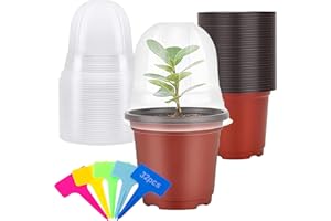 ANBET 32 Pcs Small Plastic Plant Pots with Dome Lid, 4" (10CM) Seedling Pots with Drainage Holes & 32 Pcs Plants Labels, Succulent Plant Pot Indoor Outdoor