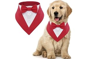 MHAUSTLIE Bandana de Esmoquin para Perros,Pañuelos para La Cabeza para Perros,Ajustable Pañuelo Triangular para Mascotas,Pañuelo para El Cuello de La Boda del Perro del Halloween(XS, Rojo)
