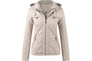 GENERIC Veste en Cuir Femme Veste Biker Blouson Style Motard Pour Femme en Imitation Cuir À Manches Longues Zip Jacket Femme Slim Fit Faux Leather Mi Saison Manteau de moto Col Montant