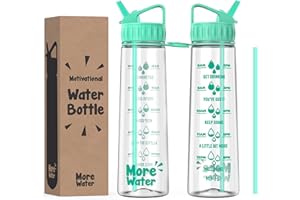 More Water Bottle With Straw, Motivational Time Markings 900ml - Drinking Tracker Bottles - Times to Drink - BPA Free Sports Bottles