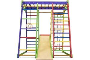 ‎SPORTBABY Kinder zu Hause aus Holz Spielplatz mit Rutschbahn ˝Akvarelka˝ Kletternetz Ringe Kletterwand !Zertifikat!