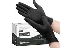 FifthPulse Black Vinyl Disposable Gloves X Large 50 Pack - Latex Free, Powder Free Medical Exam Gloves - Surgical, Home, Cleaning, and Food Gloves - 3 Mil Thickness