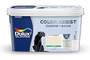Dulux Valentine Color Resist - Peinture Intérieure Pièces Humides - Pour Murs, Plafonds, Boiseries - Lessivable et Résistante - Couleur : Ivoirine Satin - 2 L - 5262069