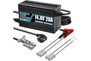 KAISAL 14.6V 20A Chargeur de Batterie LiFePO4, 12V Chargeur de Batterie Lithium Activation à 0V des Batterie LiFePO4, Chargeur Intelligent pour Caravanes, Camping-Car, Système Solaire