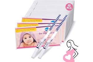 TPUBMITY 50 Piezas Test de Embarazo,Pruebas de Embarazo 10 miu/ml Detección Temprana, Rápido Fácil de Usar, Uso en Casa