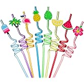 VerteLife 8 Pieces Plastic Straws Reusable Drinking Straw Summer Hawaiian Party Straws Novelty Curly Funny Crazy Straw for Ki