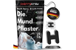 ‎CHERRYCROW CherryCrow® - Die Mundpflaster | (30 Stück) Premium Black Mouth Tape für bessere Nasenatmung 100% Hautverträgliche Pflaster - Mundband für besserern Schlaf Anti Schnarchen Schlafpflaster