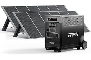 AFERIY Generatore solare 3600 W con 2 pannelli solari da 400 W, batteria portatile LiFePO4, 220 V-240 V, pannello solare pieghevole con USB, IP65, per campeggio, viaggi, corrente
