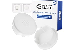 YOUR DAY MATE Steckdosen Abdeckung, 2 Stück, in Weiß, Steckdosenschutz vor Staub, Spritzwasser, für SchuKo Buchse Typ F, Deckel Kappe für Steckdosenleiste, Mehrfachsteckdose, Kabeltrommel, Küche, Werkstatt, Hotel
