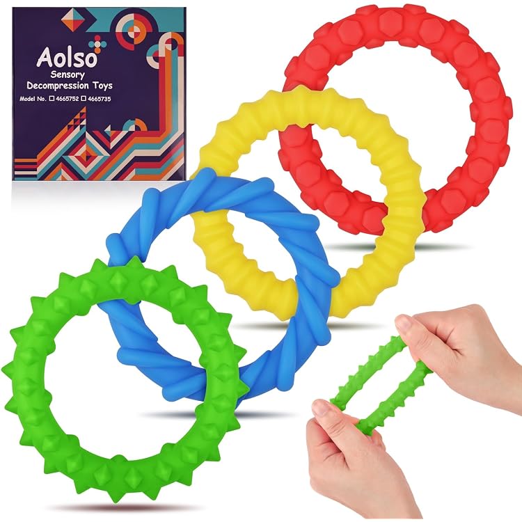 Lot De 6 Bracelets Sensoriels à Mâcher - Jouet Anti-Stress Enfants/Adultes - Silicone Doux, 20 Cm - Pour Concentration, Anxiété, École, Bureau