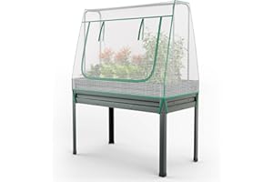 COSTWAY Letto per Orto in Cassetta con Serra da Giardino, Fioriera Rialzata da Giardino in Acciaio Zincato e PE, Aiuola Rialzata con Fori di Drenaggio da Esterno, 115 x 60 x 150 cm, Grigio