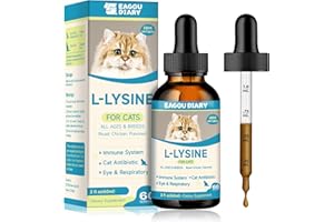 EAGOU DIARY L-Lysine pour Chats - Gouttes Lysine Soutien Immunitaire Chats - Allergies Soulagement pour Chatons, Éternuement, Yeux Mouillés, Antibiotiques Chatons avec Vitamines & Minéraux, Colostrum, 60 ML