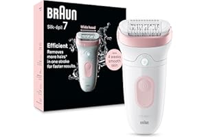 Braun Silk·Épil 7 7-000 Depilator z Szeroką Głowicą Do Łatwego Usuwania Włosów, Na Mokro i Na Sucho, Gładka Skóra Przez Długi Czas, Biały/Flamingo