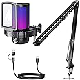 Maono RGB Condenser Mic with Noise Cancellation, USB Gaming Podcast Microphone with Adjustable RGB Lights, 1-Click Mute, Mic Gain, 0-Lantency Monitoring for YouTube Video Recording, PC (DGM20S-Black)