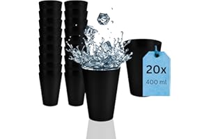 S&S-Shop Plastikowe kubki wielokrotnego użytku, 0,4 l, czarne, 20 szt