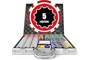 HEITOK Poker Set, 500PCS 11.5 Gram Chips with Denominations, Casino Numbered Chips Set with Aluminum Case Included 2 Decks of Playing Cards, Dealer Buttons and 2 Cut Cards