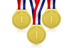 DONRIME Medallas de 3 Piezas para Niños, Medallas de Metal Dorado de 6,5 CM Medallas del Día de los Deportes con Collar de Cinta para Competiciones de Gimnasia, Regalos de Fiesta, Niños Adultos