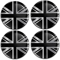 SkinoEu 4 Cache-Moyeux 60 Mm 3D Gel – Drapeau Britannique UK Noir/Argent – Universels Pour Jantes Voiture