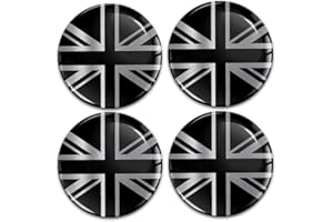 Biomar Labs 4 x 56 mm Aufkleber 3D Silikon UK GB United Kingdom Union Jack Flagge Fahne Silber Schwarz Für Radkappen Nabenkappen Radnabendeckel Rad-Aufkleber Nabendeckel A 10856