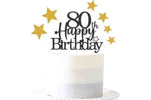 PARGLEEV Glittery Black Gold 80th Happy Birthday Cake Topper with Star,80 Birthday Cake Toppers Party Decorations Party Supplies for Men Women