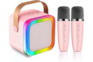 SECULEAD Karaoke Machine for Kids Teen Adults, Mini Karaoke Machine with 2 Wireless Microphones and LED Lights Toys for Christmas Birthday Party, Home, Gifts for 3-12+ Year Old Girls Boys