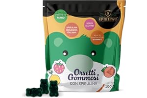 Orsetti Gommosi con Alga Spirulina - Spirulina Italiana e Senza Glutine - Superfood Ricco di Vitamina C, Ferro Fibre, Proteine, Vitamine e Minerali per un Benessere Completo - Spiripau